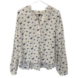 Universal Thread Blue Dainty Floral Peasant Blouse Small Prairie CottageCore